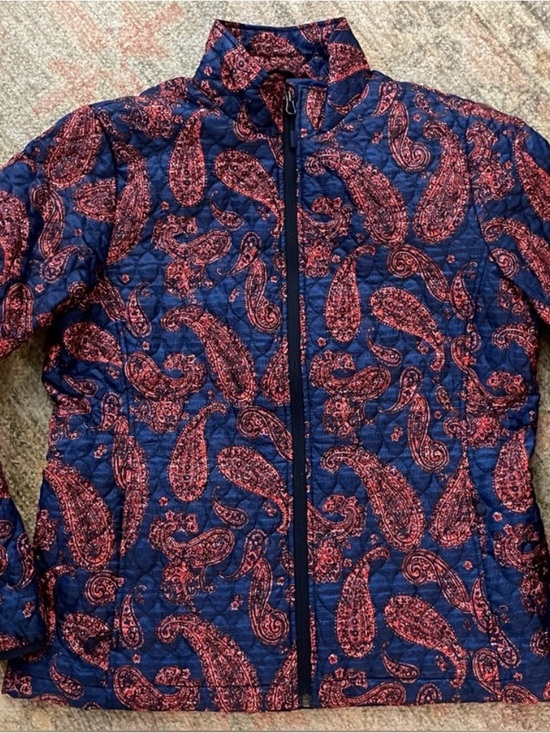 Lands' End Jackets & Blazers - LANDS END Paisley Quilted Insulated Zip-Up Coat Jacket Blue Red Size XL